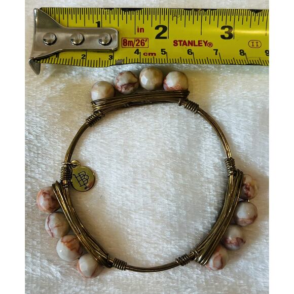 2 Bourbon & Bowties Gold Stone Bangle Bracelet Quartz Jasper Boho Wire Wrapped - Picture 13 of 13